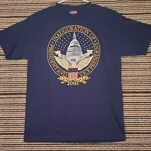 GEORGE BUSH Presidential Inauguration Politics USA Cotton Navy Shirt Sz M Y2K‎
